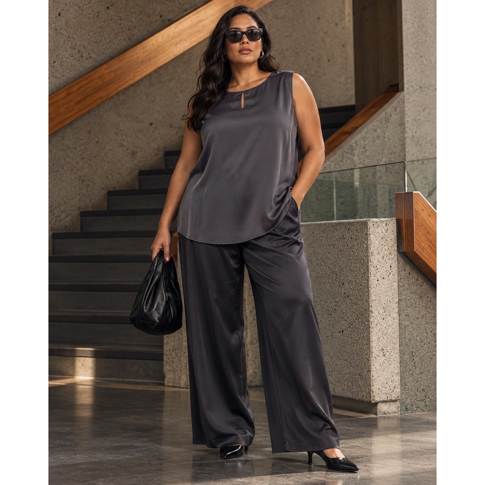 Contemporaine Simons Womens XXL Dark Grey Keyhole Sleeveless Blouse Top